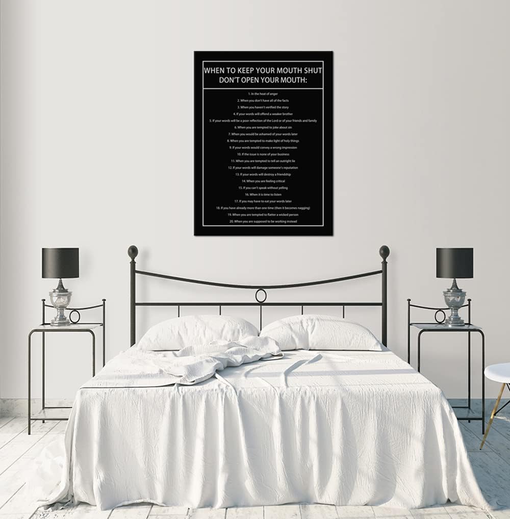 When to Keep Your Mouth Shut Don't Open Your Mouth Inspirational Canvas Wall Art Motivational Poster Life Learning Quote Picture Home Office Decor Painting Framed and Stretched[30''W x 40''H]