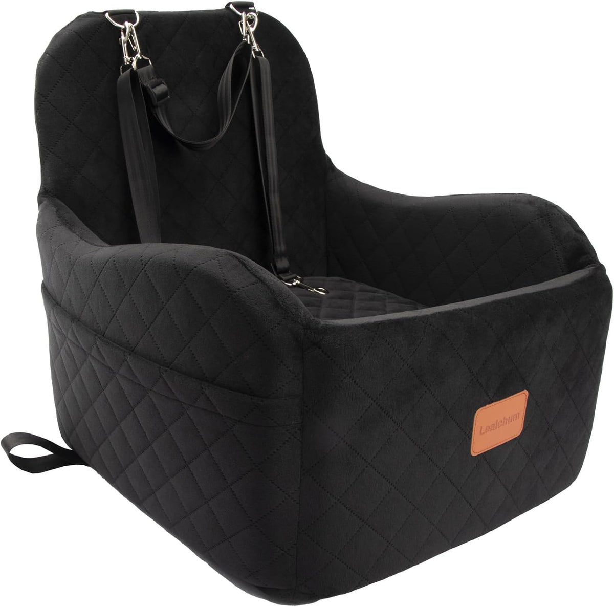 Dog Booster Car Seat for Small/Medium Dogs Up to 35lbs,Elevated Cushion Fits in Front/Back Seat,Fully Detachable and Washable,2 Storage Pockets & Dog Leashes,Easy to Install(Black,Medium)