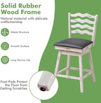COSTWAY Bar Stools Set of 4, 25” 360° Swivel Counter Height Chairs with Rubber Wood Frame, Cushioned Seat, Ergonomic Backrest & Footrest, Wooden Upholstered Barstools for Kitchen Island (4, 25”)