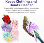 6pcs Bow Bird Diaper Set, Soft Reusable Flight Suit Clothing for Parrots Budgies Cockatiels — Cleaner Indoor Bonding & Training(S)(L)