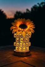 Crystal Cube LED Night Light with Sunflower Vase, USB Rechargeable Table Lamp, 3 Color Modes, Touch Control, Decorative Accent Light for Bedroom, Home (Rubik's Cube Crystal (Sunflower))