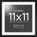 Homeforia 11x11 Black Wood Frame, High-End Oak 11 x 11 Square Picture Frames with Mat 9 by 9 inch Photo, 11by11 Wooden Frame Matted to 9x9 Art, Wall Hanging Frames, Tempered Glass, Wall Kit, Set of 1