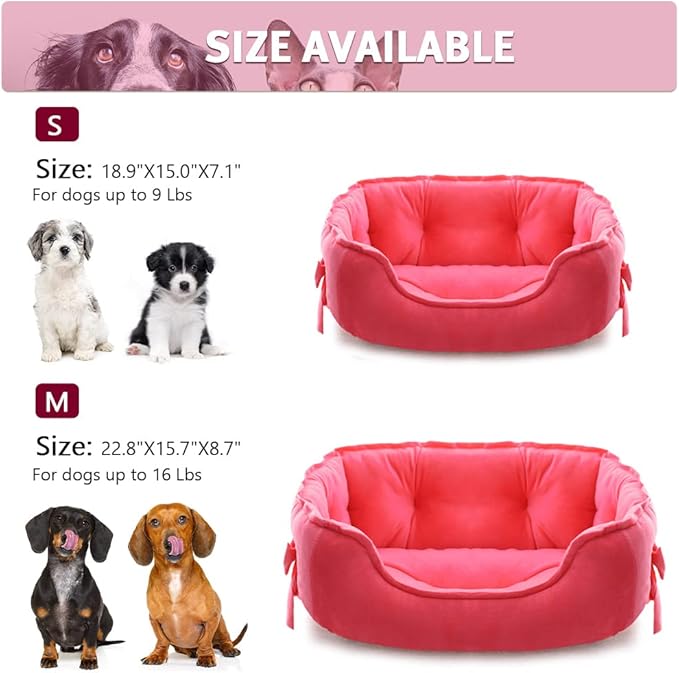 pawstrip Cute Princess Dog Bed Pink Puppy Bed for Small Dogs Breathable Cat Couch Bowknot Pet Cushion Comfortable Kitten Nest Girl Doggy Sofa, Waterproof Bottom (Fuchsia)