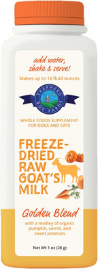 Shepherd Boy Farms Freeze Dried Raw Goats Milk with Probiotics for Dogs & Cats (Golden Blend), Organic USA Veggies & Fruits, High Protein, Digestible Goat Milk Powder, Food Toppers - Makes 16 FL OZ
