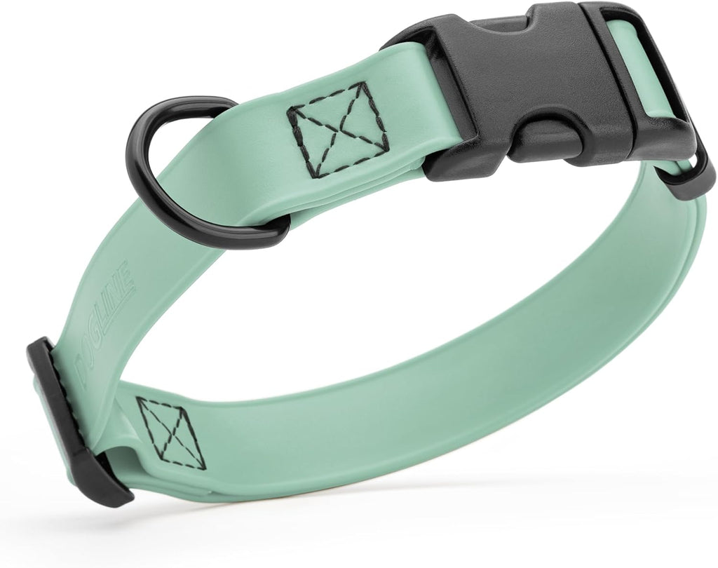 Dogline Biothane Waterproof Dog Collar with Quick Release Buckle Strong Coated Nylon Webbing with Odor- Proof for Easy Care Easy to Clean Fits Small Medium Large Dogs, Sage Green 5/8" W 9-14" L
