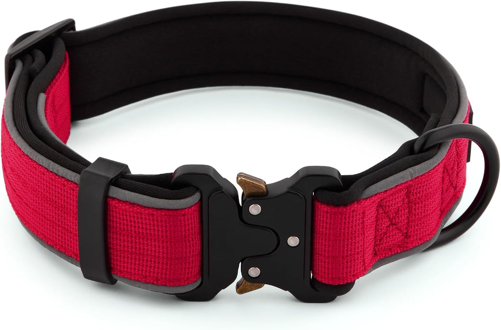 Plutus Pet Tactical Dog Collar, Reflective, Adjustable Heavy Duty Dog Collar, Soft Padded and Comfortable, for Small Medium and Large Dogs (Red, XS)