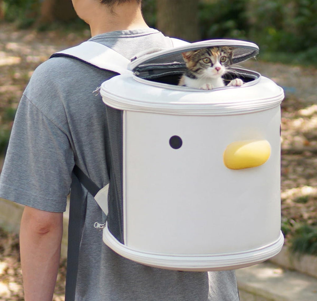 PURROOM Cat Carrier Backpack, Pet Backpacks for Carrying Small Dogs, Cute Design. Upper Cover & Side Ventilation Soft Mesh & Safety Straps. Used for Travel, Hiking, Car, Go to Vet, Outdoor.