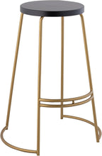 JONATHAN Y BSL1001A Hula 28.75" Modern Designer Iron Curved Backless Bar Stool for Home, Kitchen, Dining Room, Workspaces, Cafes and Resturants, Black Seat with Gold Frame