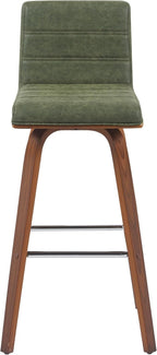 Vienna Modern Swivel Bar Height Stool with Vintage Green Upholstered Seat and Walnut Finished Wood Frame Set of 2