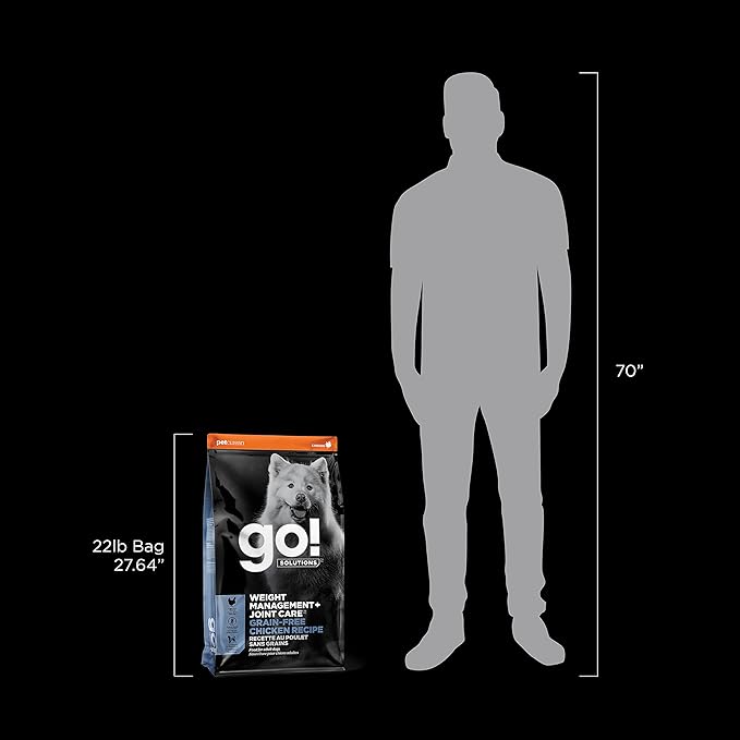 Go! Solutions Weight Management + Joint Care, Grain-Free Dry Dog Food, Chicken Adult and Senior Recipe, 22 lb Bag
