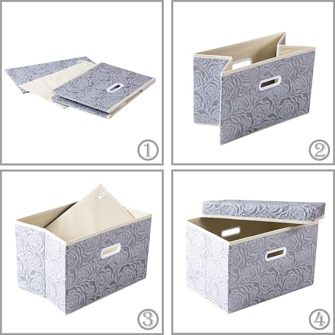 PRANDOM Large Storage Boxes with Lids [3-Pack] Fabric Decorative Storage Bins Cubes Organizer Containers Baskets with Handles for Closet Grey 17.7x11.8x11.8 In For 6+ Year Old Boys and Girls