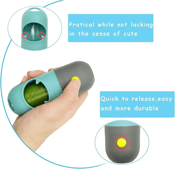 2 Pack Poop Bag Holder with Flashlight Waste Bag Dispenser for Leash with Clip and Battery Poop Bag Dispenser with Green Scented Poop Bags for Dog Walking(Blue,2 Dispenser 60 Bags)