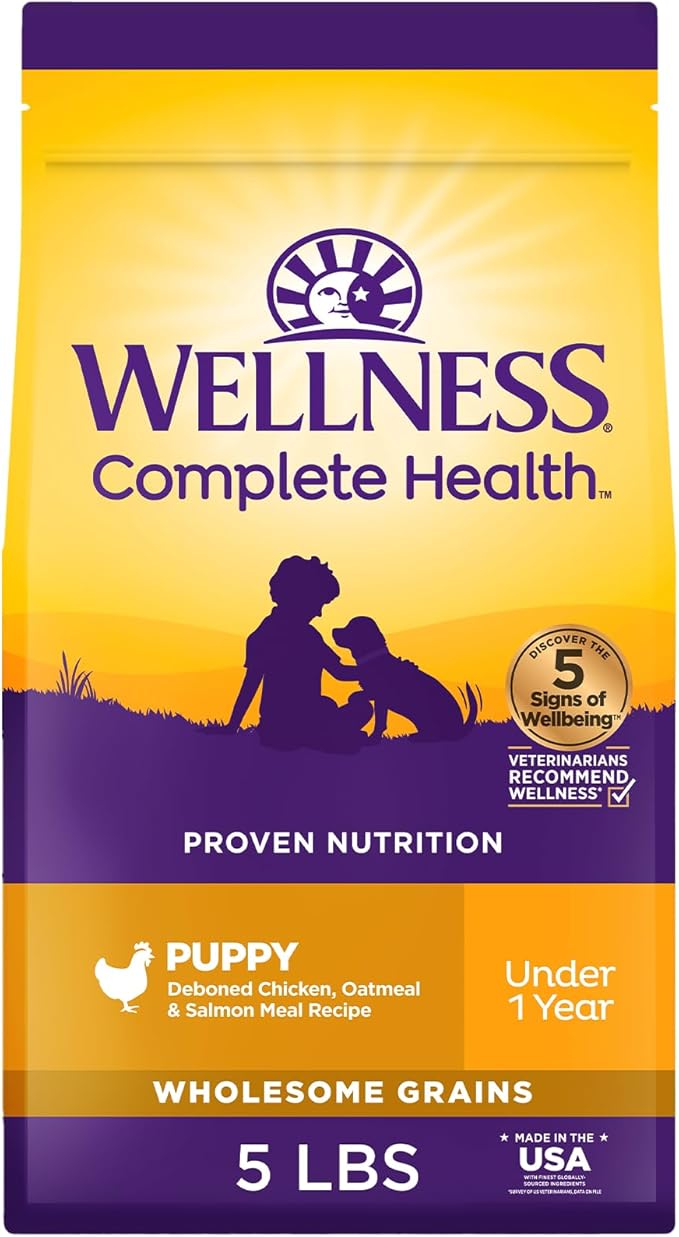 Wellness Complete Health Dry Puppy Food, Chicken, Salmon & Oatmeal, 5-Pound Bag