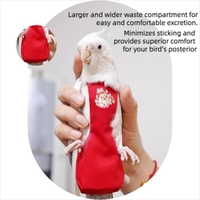 MANON ROSA Bird Diapers Leash Set Washable Reusable Handmade Flight Suit Waterproof Inner Layer - Protective Parrot Nappy Clothes Parakeets Macaws Budgies Canaries (Red3,Magpie)