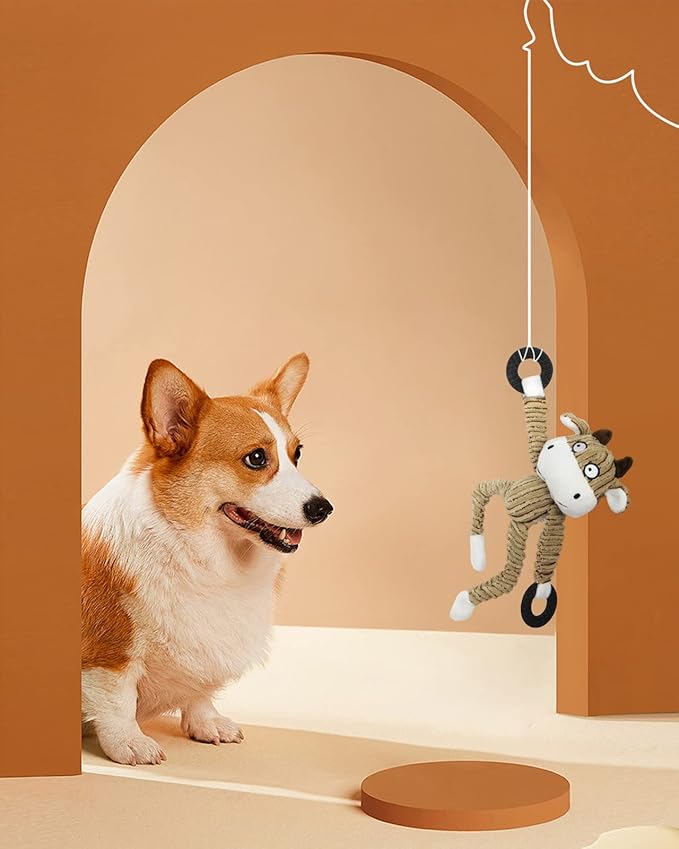HGB Squeaky Puppy Toys, Plush Puppy Chew Toys for Teething, Dog Toys for Small Dogs, Small Dog Toys for Small Breed, Cute Interactive Cow Dog Toys for Pet Training and Entertaining