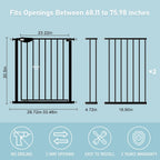 WAOWAO Triple Lock 68.11-75.98" Baby Gate Extra Wide Pressure Mounted Walk Through Swing Auto Close Safety Black Metal Dog Pet Puppy for Stairs,Doorways,Kitchen