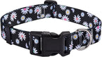 MarukoPet Dog Collar, Adjustable for Small Medium Large Dogs Puppy, Cute Design with Bohemia Floral Tribal Geometric Patterns Boys Girls Dog Collar(Black Daisy-XS)