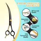 45°Super Curved Dog Grooming Scissors 440C Stainless Steel CNC 7.5'' Big Arc Curved Dog Shears Sharp and Durable for Professional Groomers
