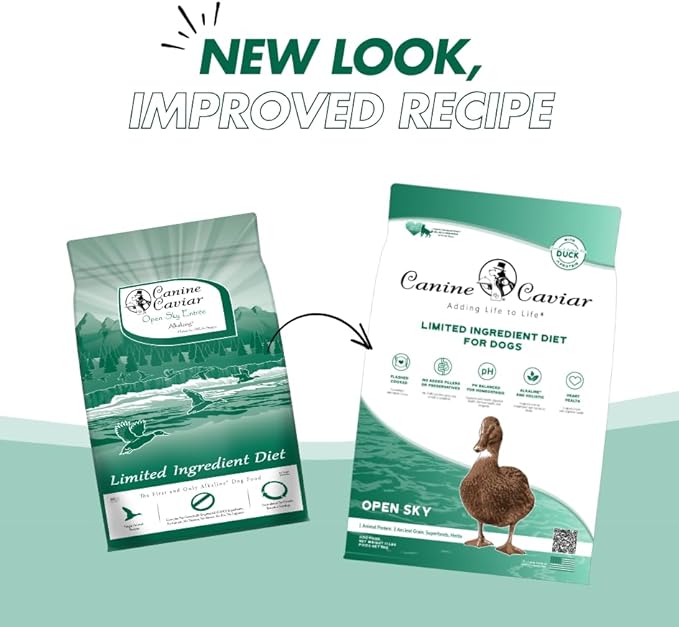 Canine Caviar - Open Sky: Duck & Teff Alkaline Dry Dog Food, Limited Ingredients, Gluten-Free, Based on Science & Research, Veterinary Alternative Diet (11 Pound Bag)