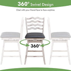 COSTWAY Bar Stools Set of 4, 25” 360° Swivel Counter Height Chairs with Rubber Wood Frame, Cushioned Seat, Ergonomic Backrest & Footrest, Wooden Upholstered Barstools for Kitchen Island (4, 25”)