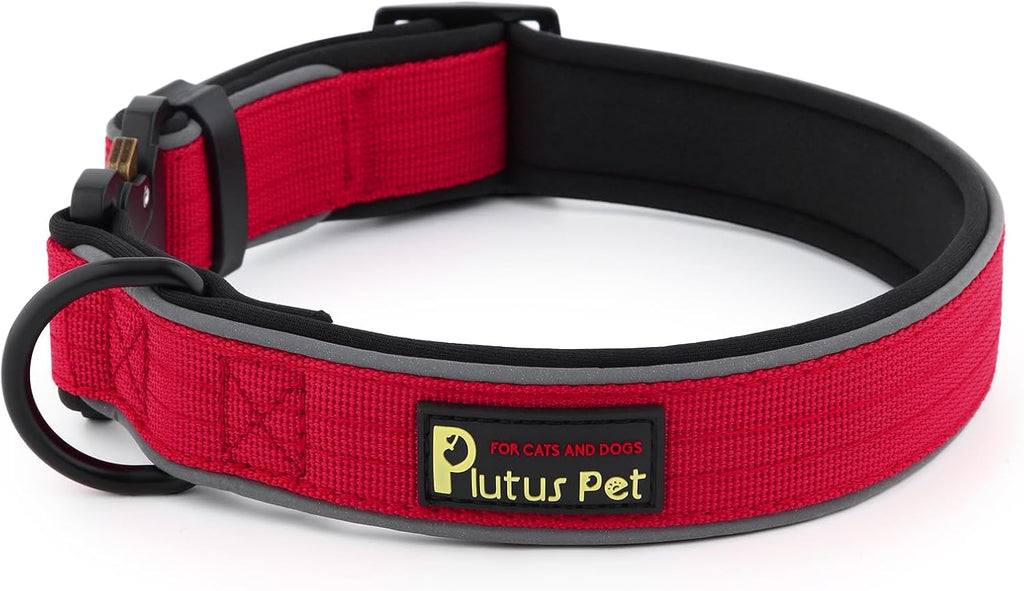 Plutus Pet Tactical Dog Collar, Reflective, Adjustable Heavy Duty Dog Collar, Soft Padded and Comfortable, for Small Medium and Large Dogs (Red, XS)