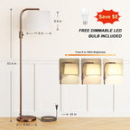 Ambimall Fully Dimmable Floor Lamp - Floor Lamps 9W LED Light Bulbs, Standing Lamps for Living Room with Adjust Head, Modern Standing Light Rotary Switch, Tall Lamp for Bedroom(Brown and Light Beige)
