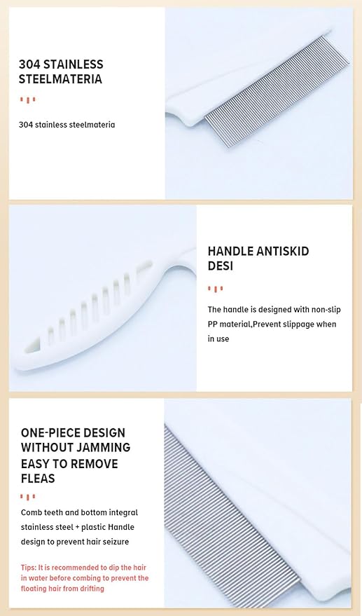 Pet Grooming Comb - 2-in-1 Multifunctional Stainless Steel Comb for Flea, Tear Stain Removal, and Dehairing Dogs and Cats' Face, Paws, and Body