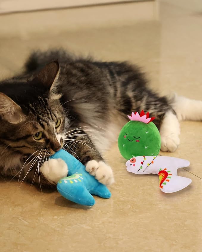 CiyvoLyeen Cactus Llama Catnip Toys 5Pcs Chew Interactive Toy for Cat Lover Cute Birthday Gift Indoor Kitty Bite Pet Supplies