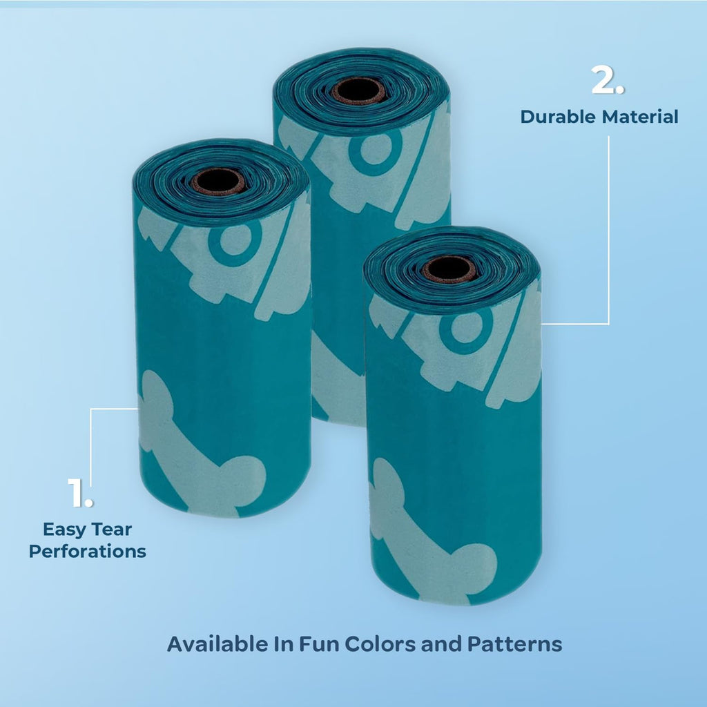 Best Pet Supplies Dog Poop Bags (240 Bags) for Waste Refuse Cleanup, Doggy Roll Replacements for Outdoor Puppy Walking and Travel, Leak Proof and Tear Resistant, Thick Plastic - Turquoise