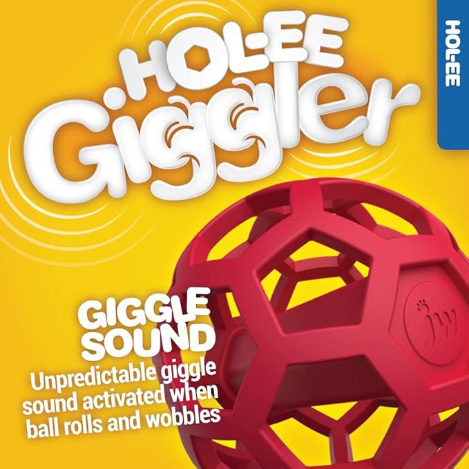 JW Pet HOL-ee Giggler Dog Toy Puzzle Ball, Natural Rubber, Medium (4.5 Inch Diameter), Red (Pack of 2)