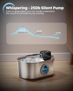 Wireless Cat Water Fountain: Battery Operated Stainless Steel Pet Fountain, Automatic Cordless Water Dispenser Indoor, Metal Faucet Bottle for Drinking, Rechargeable Dog Water Bowl with 1 Filter
