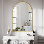 BEAUTYPEAK 30"x40" Arch Bathroom Mirror, Wall Mounted Vanity Metal Frame Mirror for Bedroom, Entryway, Living Room, Gold