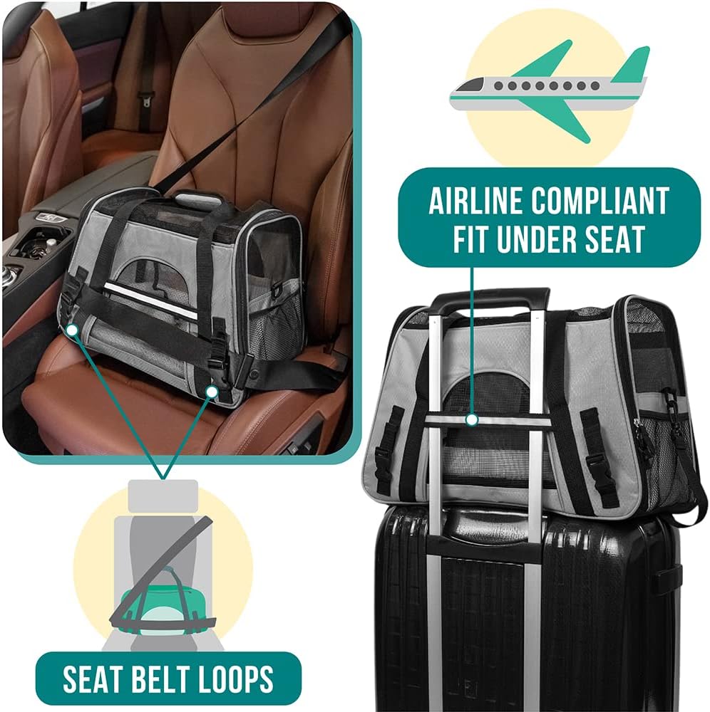PetAmi Airline Approved Pet Carrier for Cat, Soft Sided Dog Carrier for Small Dogs, Cat Travel Supplies Accessories for Indoor Cats, Ventilated Pet Carrying Bag Medium Large Kitten Puppy, Large Gray