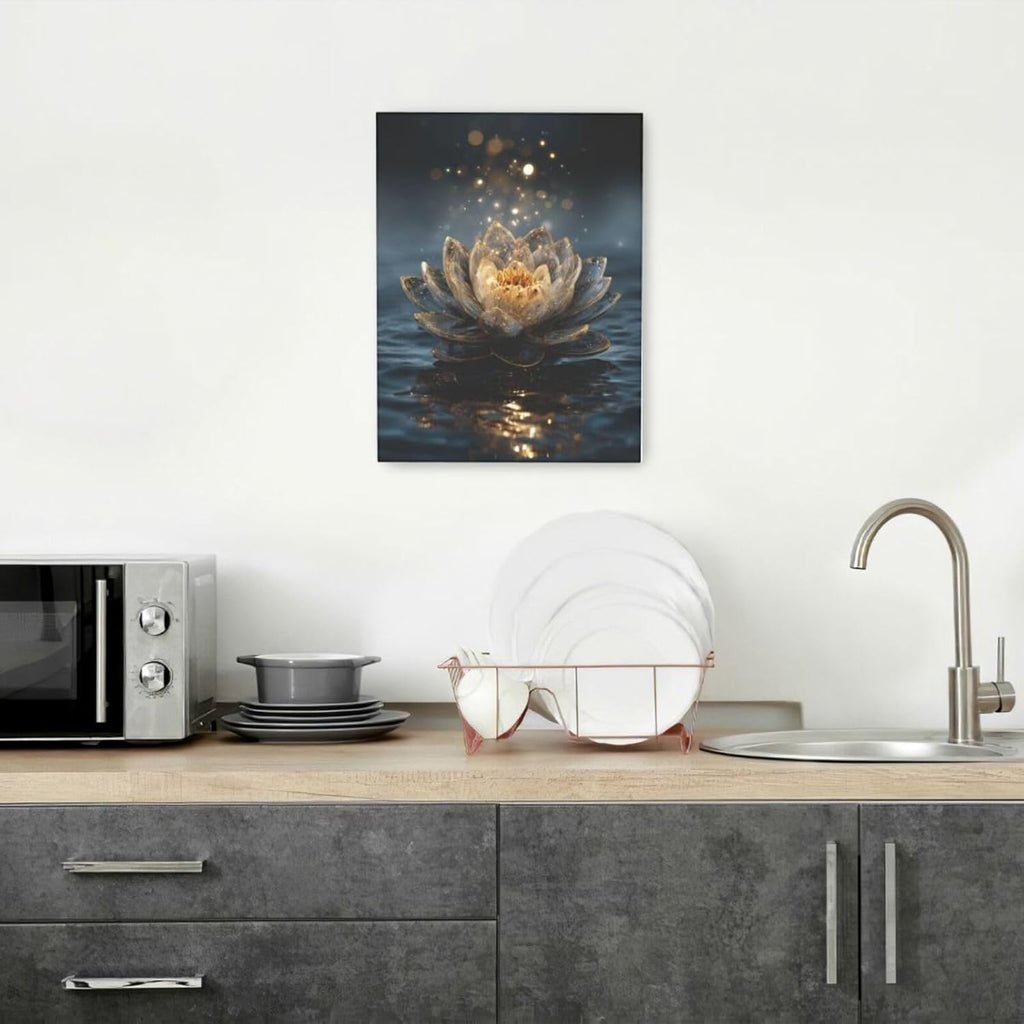 Zen Lotus Canvas Wall Art Mystical Lotus Bloom in Water Aesthetic Pictures Wall Decor Modern Meditation Spiritual Painting Print Framed Artwork Decorations Gifts for Yoga Spa Room Bathroom 12"x16"