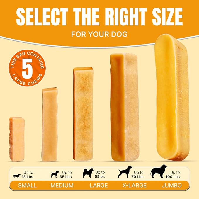 Tibetan Dog Chew Yak Cheese Sticks - Natural Handmade Treats for Large Dogs, Long-Lasting, Easy to Digest with No Additives, Rawhide, Grains, or Gluten, Perfect for Aggressive Chewers, 5 Chews