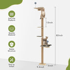 Tall Cat Tree Wall Mounted for Large Cats, 82 inch Scratching Post with Toys, Floor to Ceiling Cats Tower for Corner Area, Kitty Wall Shelf for Sleeping Playing Lounging Perching