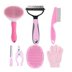 7 PCS Dog Brush Dog Grooming Kits,Dog Shedding Brush，Self-Cleaning Brush with Nail Clipper, Flea Comb and Shampoo Bath Brush