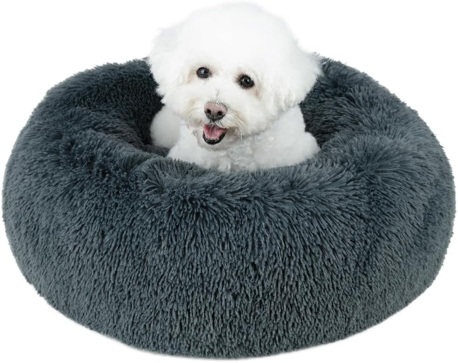 Best Pet Supplies Round Dog Bed with Reversible Pillow, Luxuriously Soft Machine Washable Dog Bed for Small and Medium Breeds - Dark Gray 26" x 22" x H:6.4"