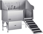 VEVOR Professional 304 Stainless Steel Dog Bathing Station, 61 inch Pet Grooming Tub w/Anti-Slip ramp, Storage Drawer, Cold Hot Faucet Showerhead for Large & Medium & Small (Right Door, with Drawer)