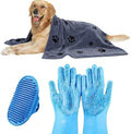 3PCS Dog Bath Supplies,Dog Bath Brush | Dog Washing Gloves | Dog Towel 40'' X 23.6'',Super Absorbent and Soft Pet Grooming Towel, Perfect Shower & Grooming Supplies for Dogs (A-3 Kits)