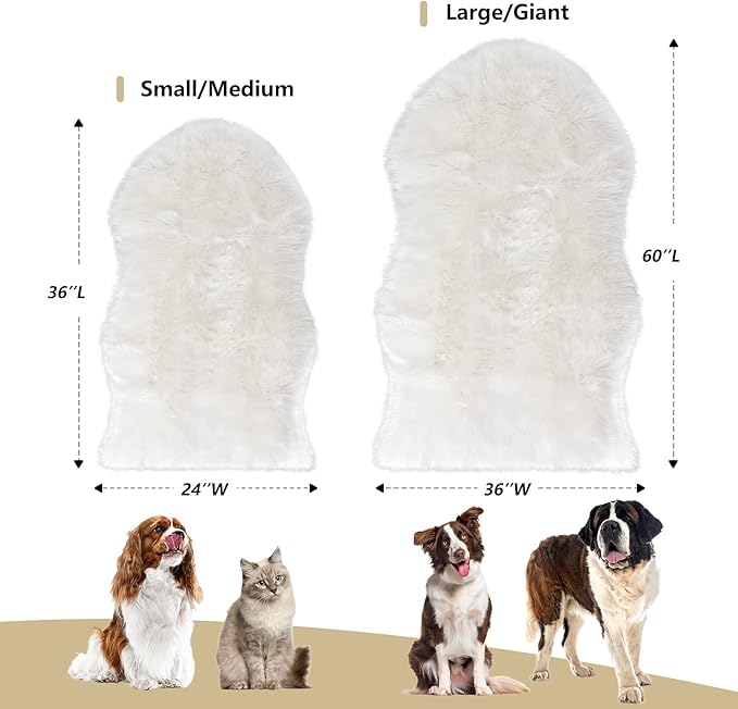 Asrug Soft Faux Fur Pet Mat Plush and Fluffy Dog Rug Ultra Cozy Pet Throw Rug for Dogs Cats, Luxury Soft Faux Sheepskin Chair Cover Seat Pad Shag Fur Dog Rugs Bed for Bedroom, White, 3ftx5ft