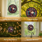 Stained Glass Window Hanging， Cat on Moon 9.8in Sun Catchers Indoor Window， Core Decor Inside and Outside The Cottage， Gothic Decor， Cute Black Cat Gifts for Women， Home Decor