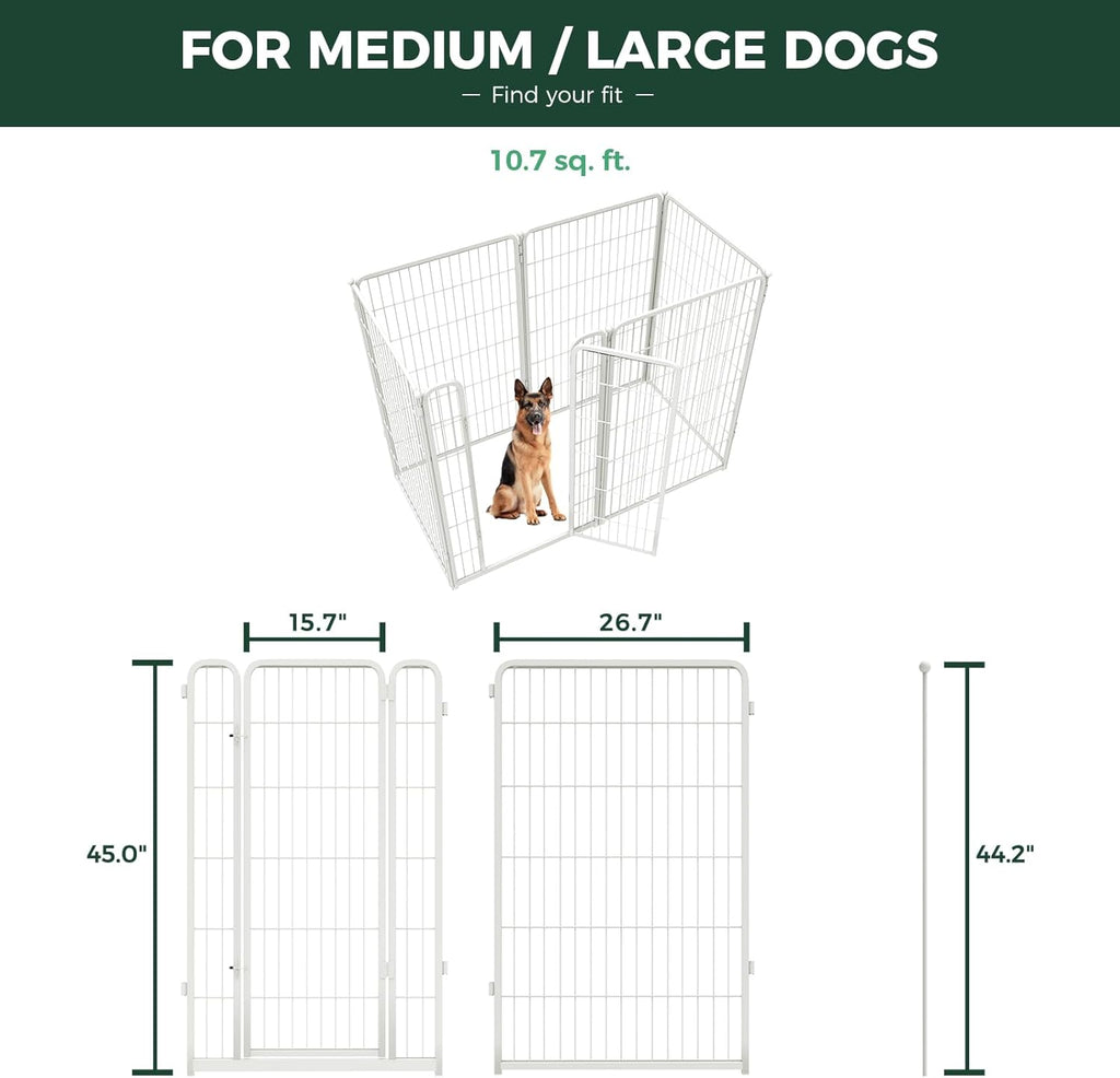 FXW Homeplus Unleashed Indoor Dog Playpen - Stress-Free and Safe Play, Heavy Duty 45 Inch 6 Wire Panels Dog Pen for Large Dogs, White│Patented