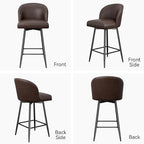 Counter Height Bar Stools Set of 4,360° Swivel Barstools with High Back and Metal Legs,26" Seat Height, Upholstered PU Leather Bar Chairs for Kitchen Island, Dining Room,Cafes,Black Brown