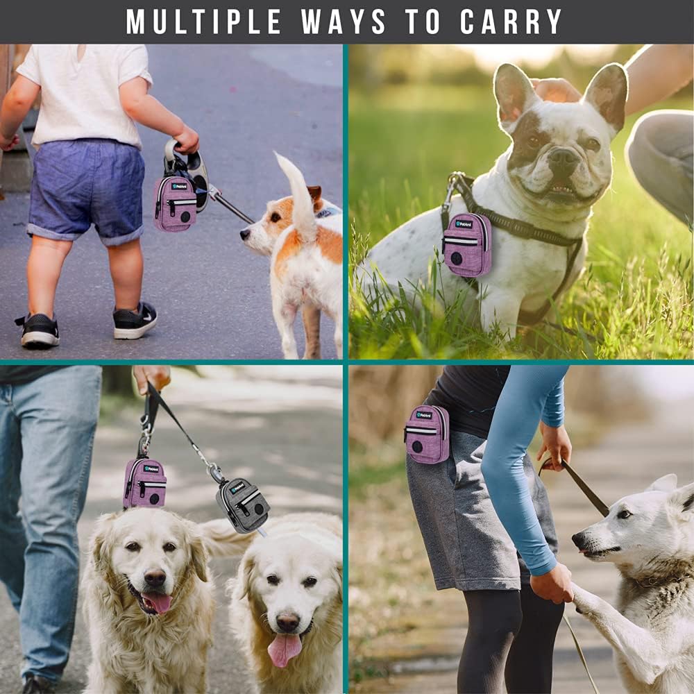 PetAmi Dog Poop Bag Holder for Leash, Dog Waste Dispenser with Clip for Puppy Walking, Purple