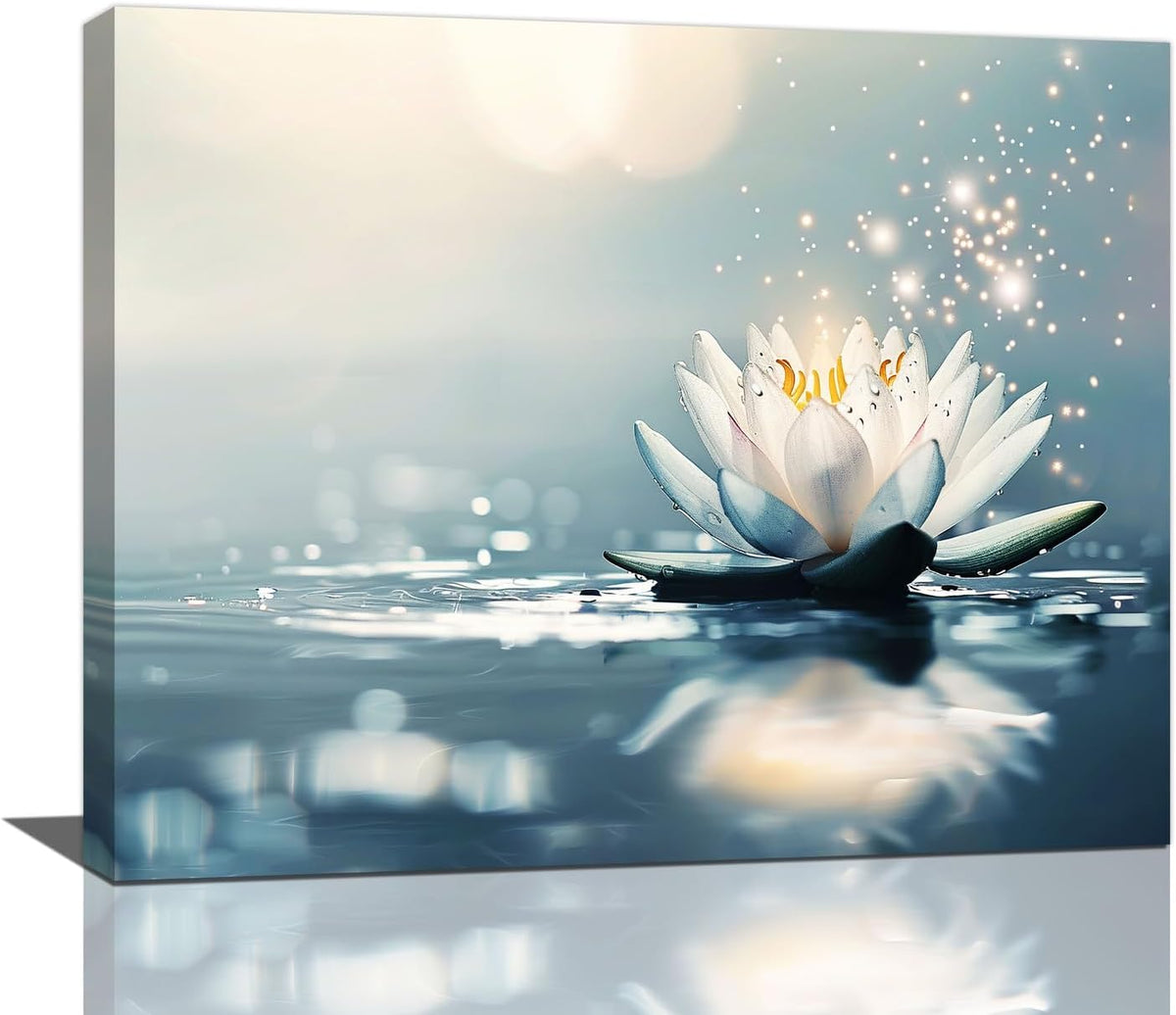 Bathroom Lotus Wall Art Floral Pictures Zen Meditation Wall Decor Yoga Spa Spiritual Canvas Print Painting Artwork for Bathroom Restroom Living Room Bedroom 16"x20"
