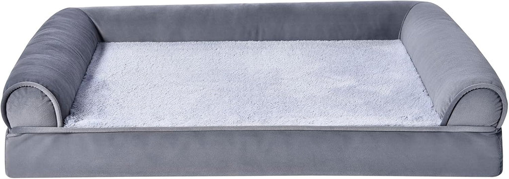 Amazon Basics Living Room Couch Dog Bed with Premium Foam, Pressure-Relief Support for Dogs up to 30lbs, Machine Washable Cover, Medium Sized (30" x 20"), Grey