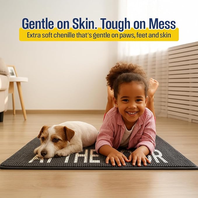 Muddy Mat® Absorbent Microfiber Door Mat and Pet Rug, Non Slip Washable Chenille Indoor Outdoor Entry Rug - Leave Your Troubles at The Door Funny Welcome Mat Entryway 19"x30"