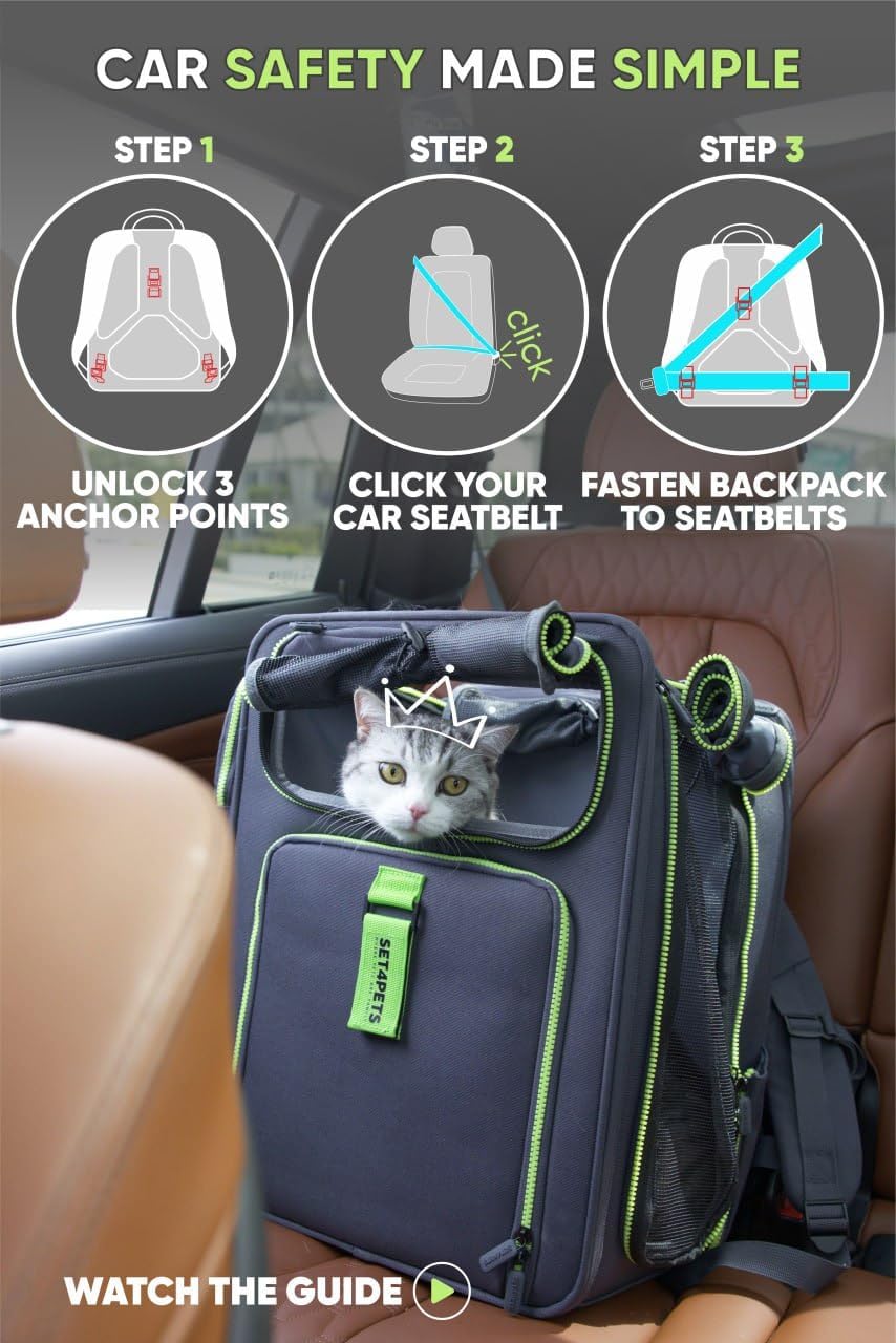 Cat Backpack Carrier & Dog Car Seat for Small Pets Up to 25 lbs - Expandable Cat Carrier Backpack with Breathable Mesh - Waterproof for Travel - 3 in 1