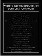 When to Keep Your Mouth Shut Don't Open Your Mouth Inspirational Canvas Wall Art Motivational Poster Life Learning Quote Picture Home Office Decor Painting Framed and Stretched[30''W x 40''H]